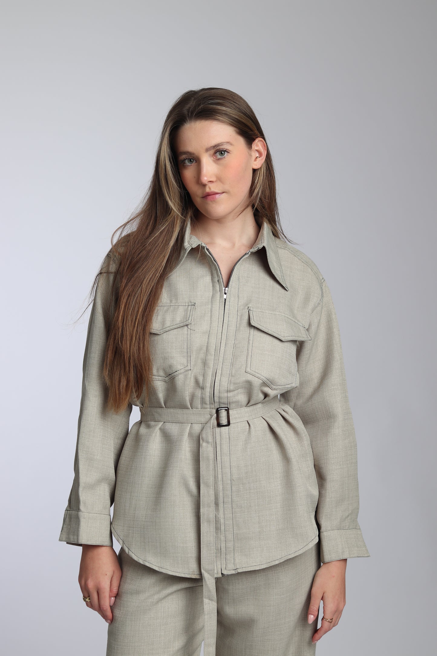 Ensemble Urbain Chic en Tweed Beige