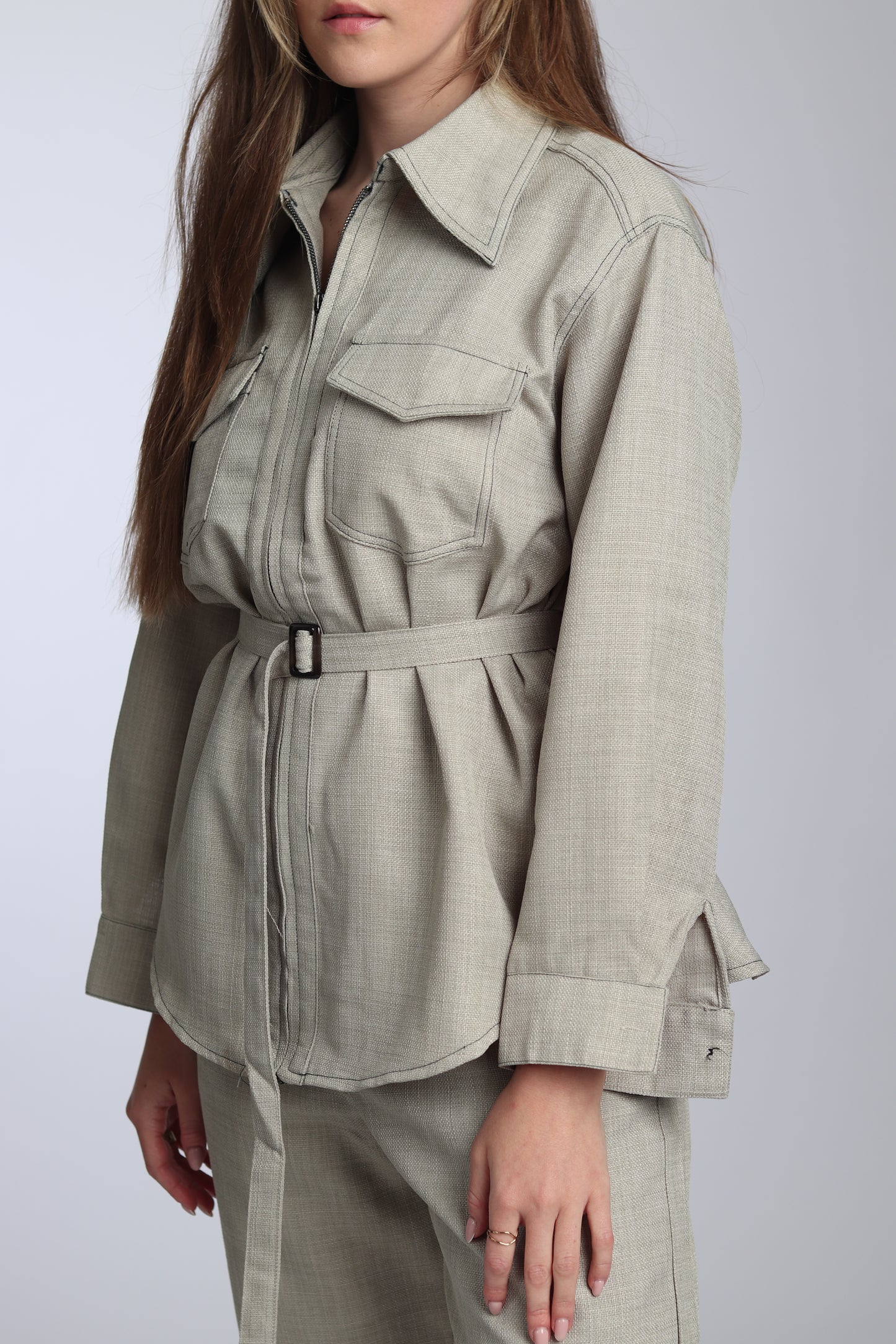 Ensemble Urbain Chic en Tweed Beige