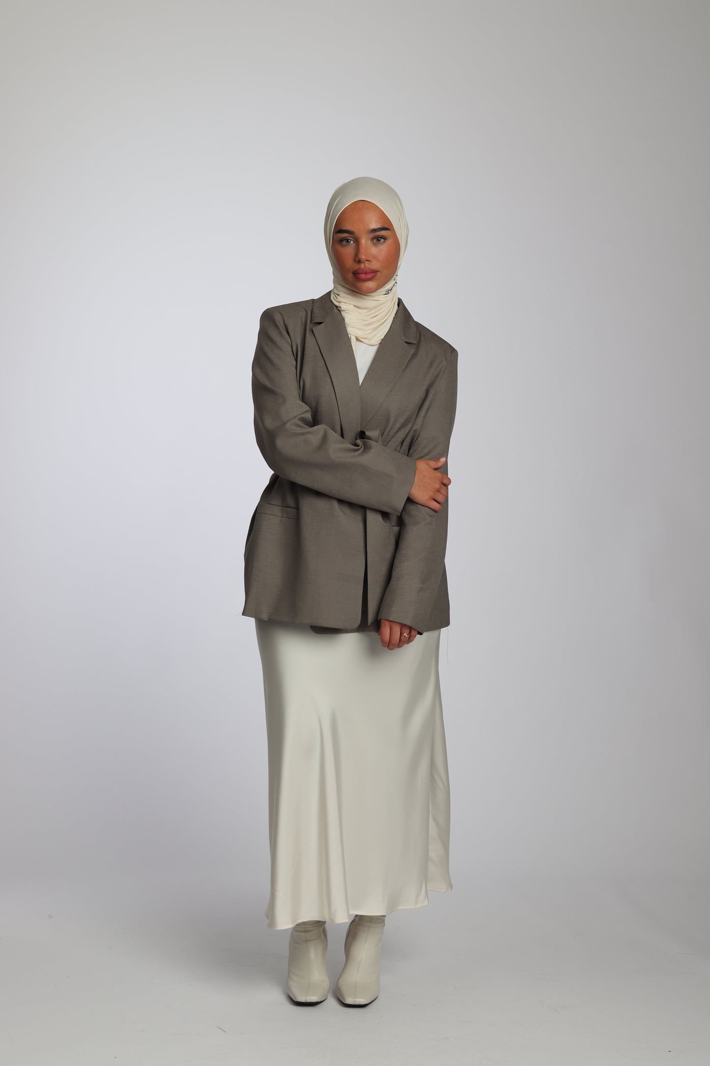 Veste Blazer Taupe Structurée avec Épaulettes