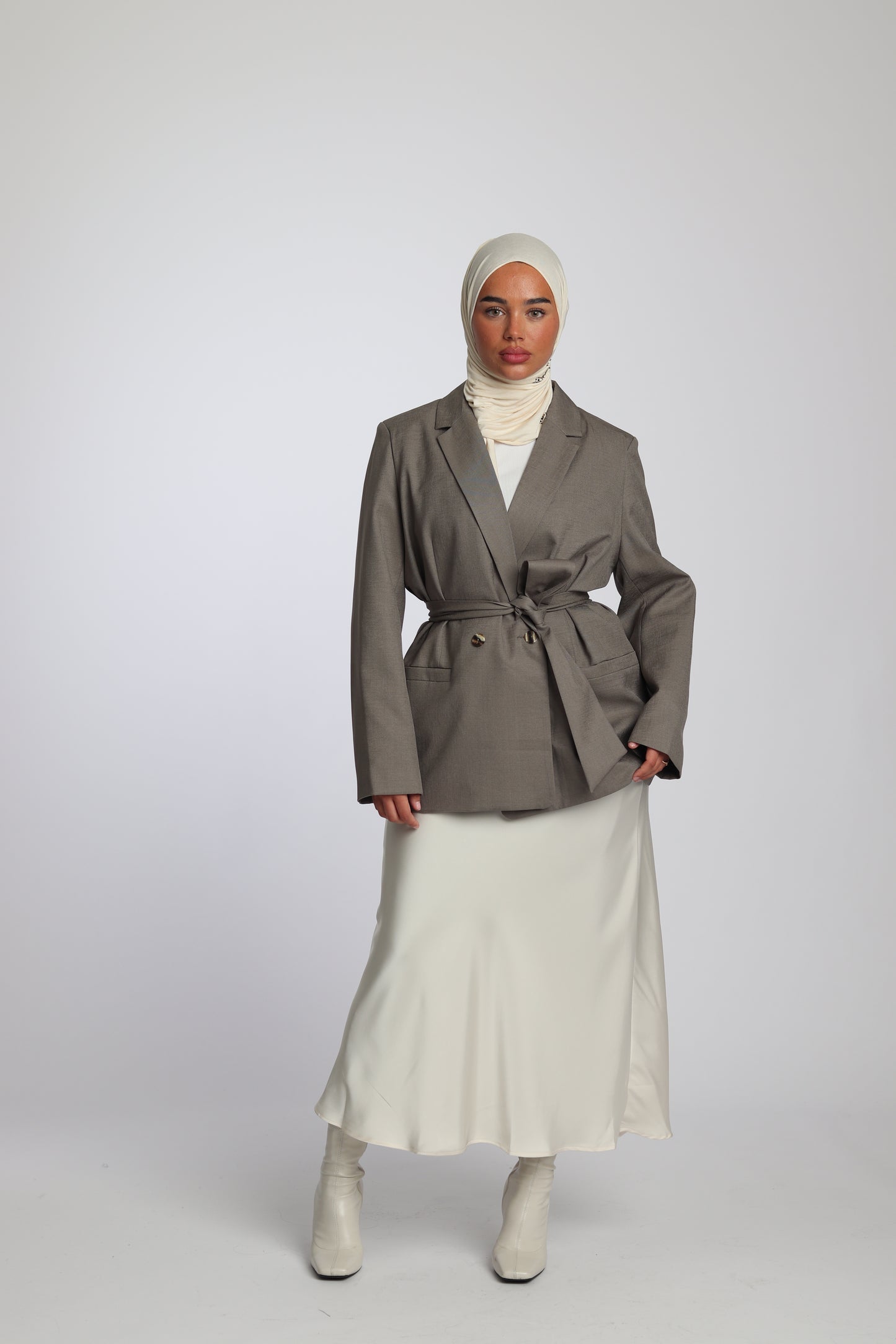 Veste Blazer Taupe Structurée avec Épaulettes