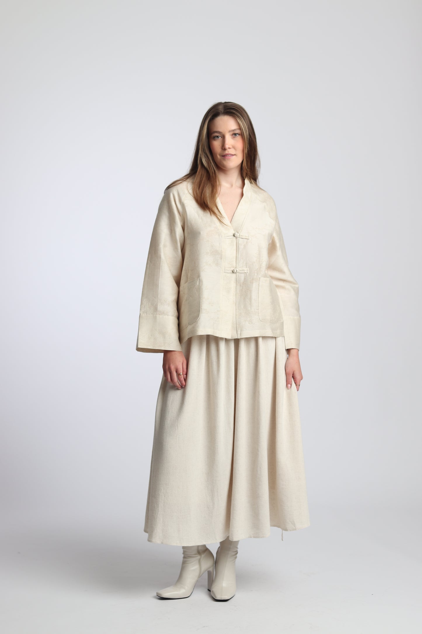 Ensemble designer Japonais en Lin avec Motifs en Relief