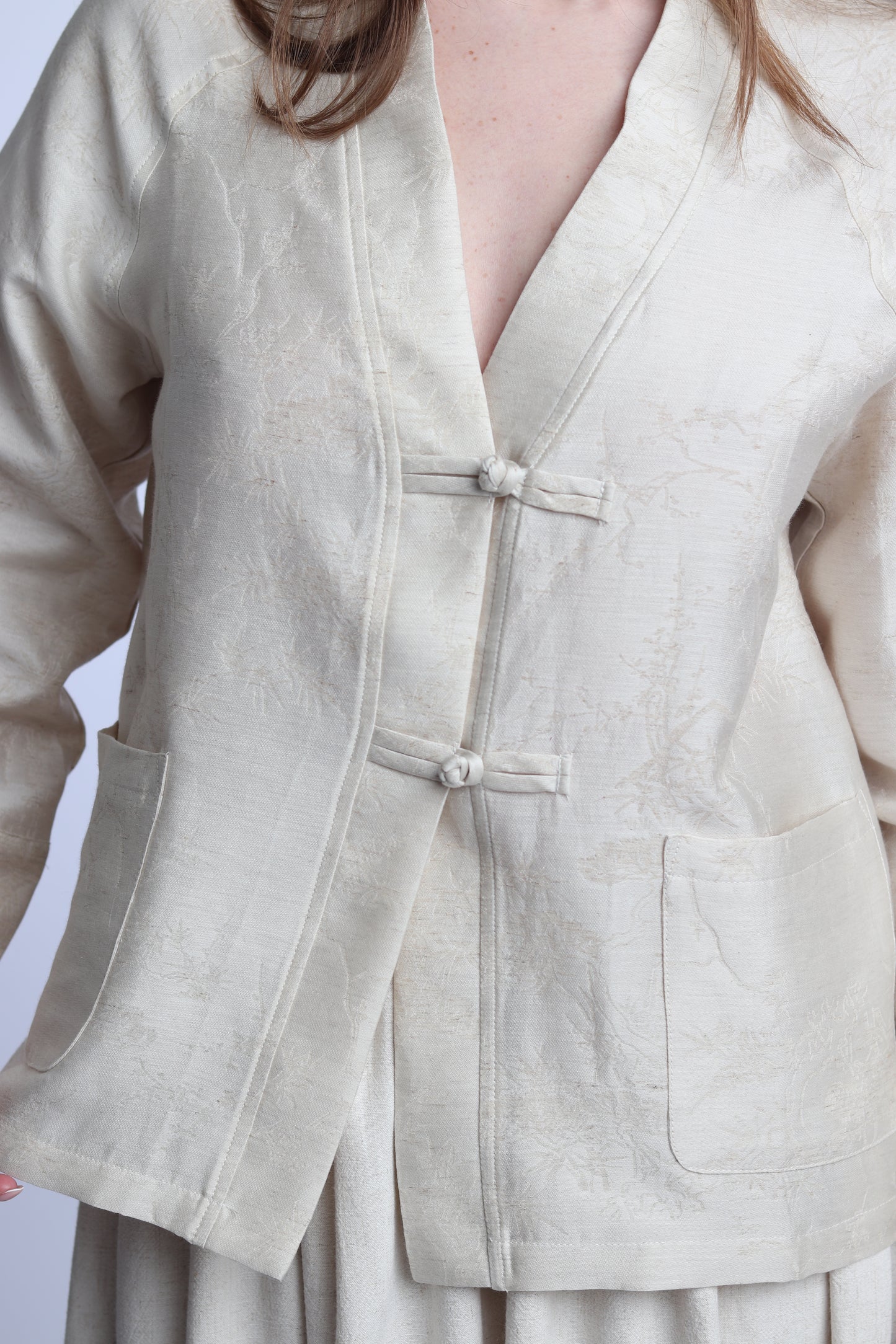Ensemble designer Japonais en Lin avec Motifs en Relief