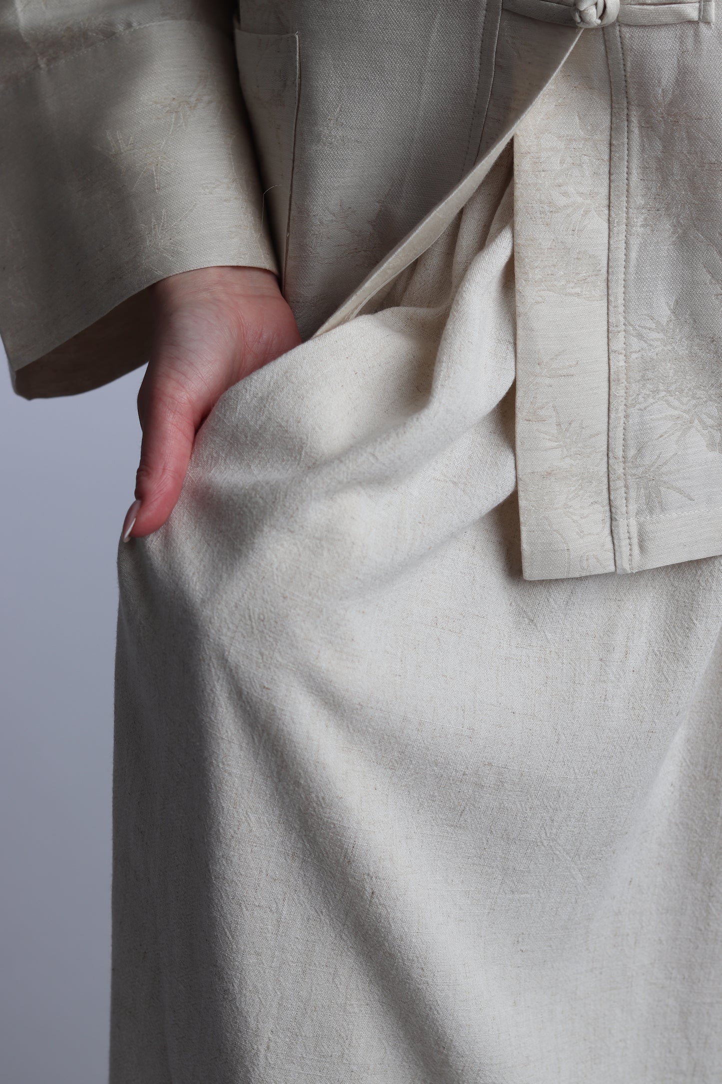 Ensemble designer Japonais en Lin avec Motifs en Relief