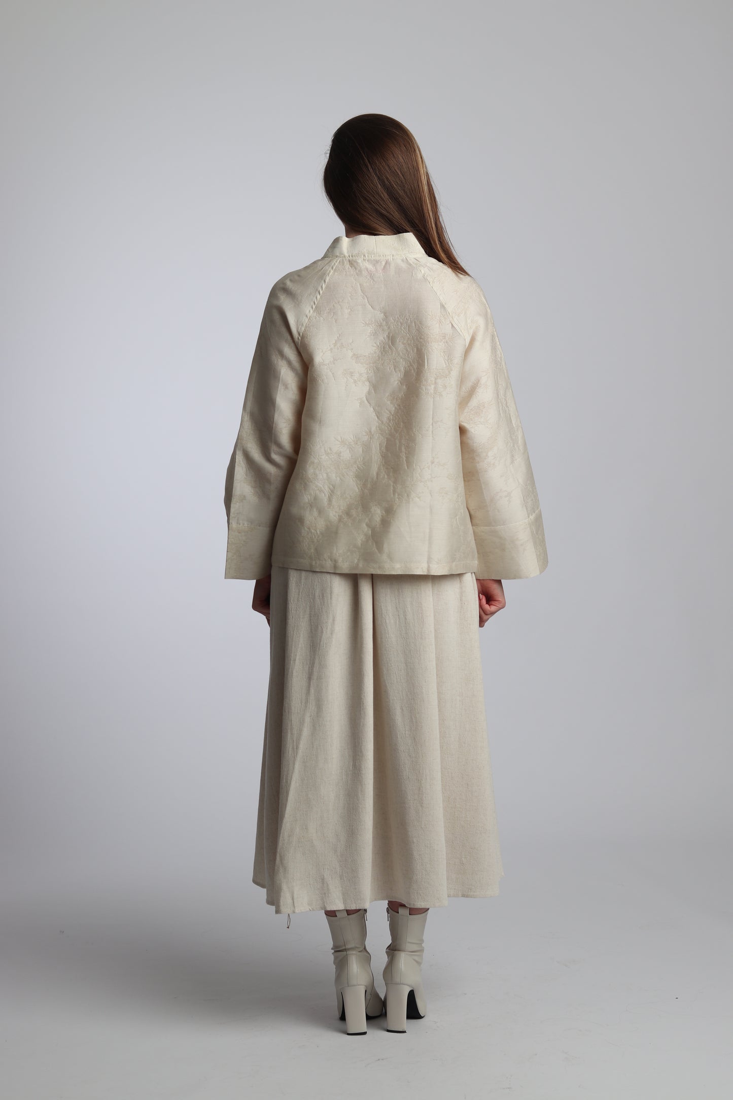 Ensemble designer Japonais en Lin avec Motifs en Relief