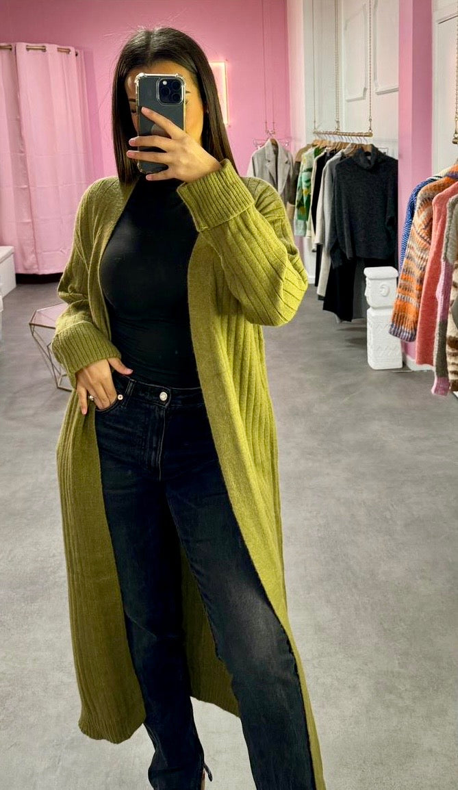 gilet long épais vert olive