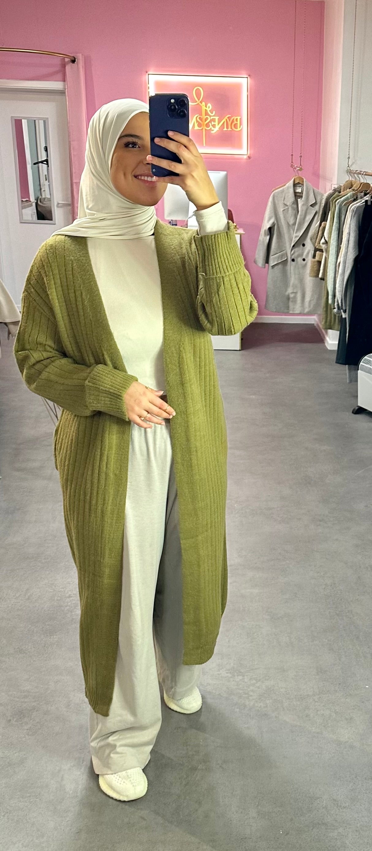 gilet long épais vert olive