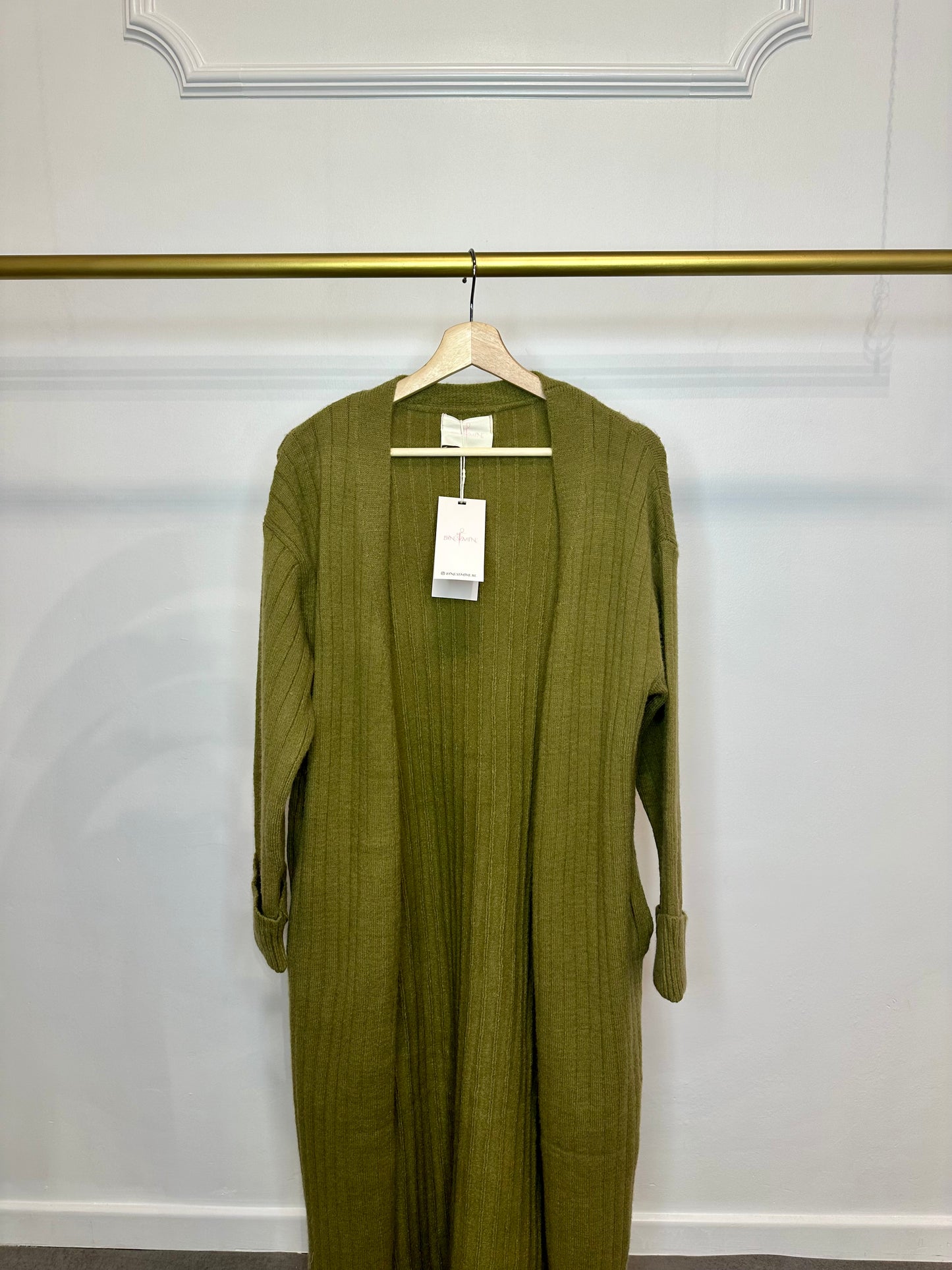 gilet long épais vert olive