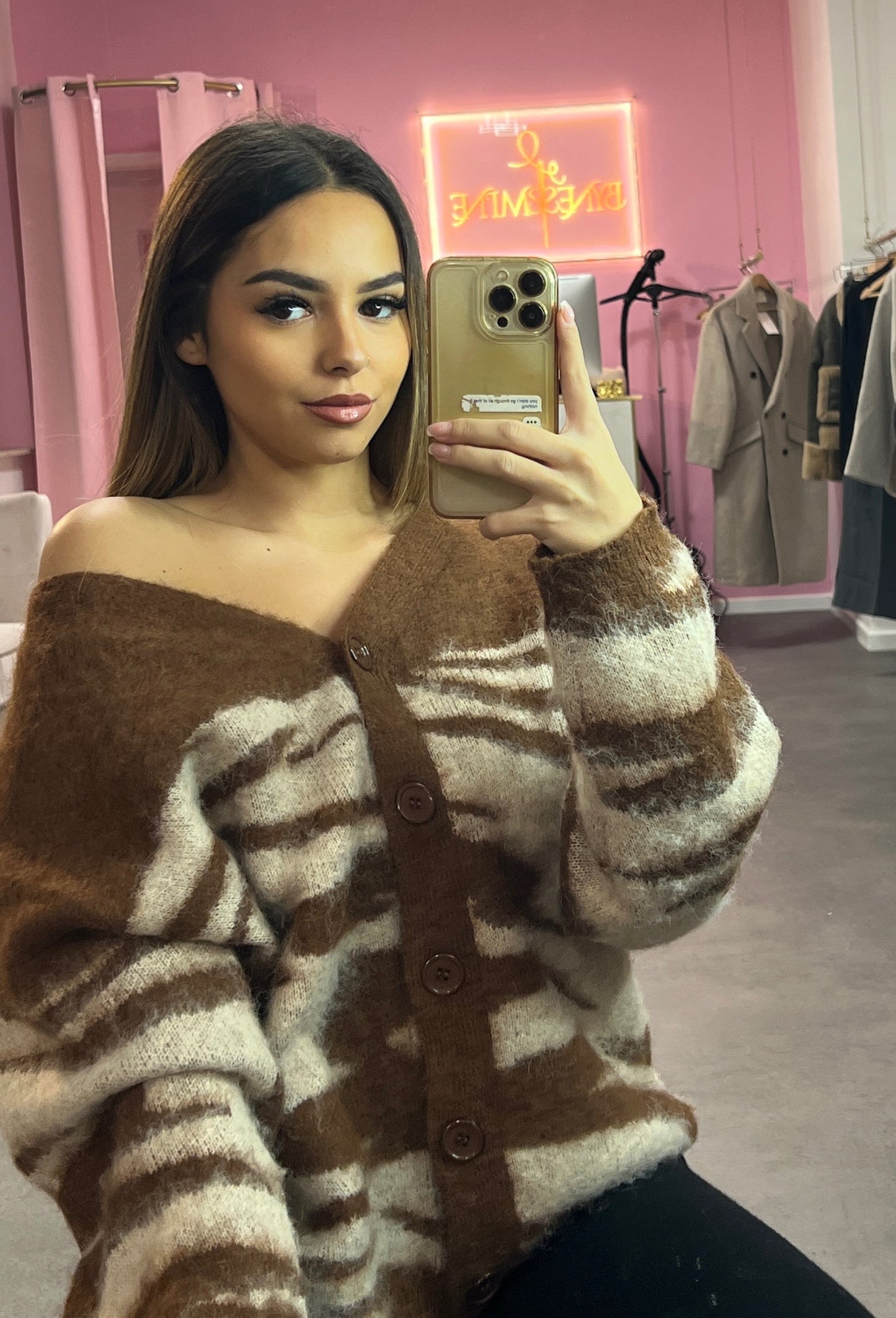 cardigan en maille marron beige