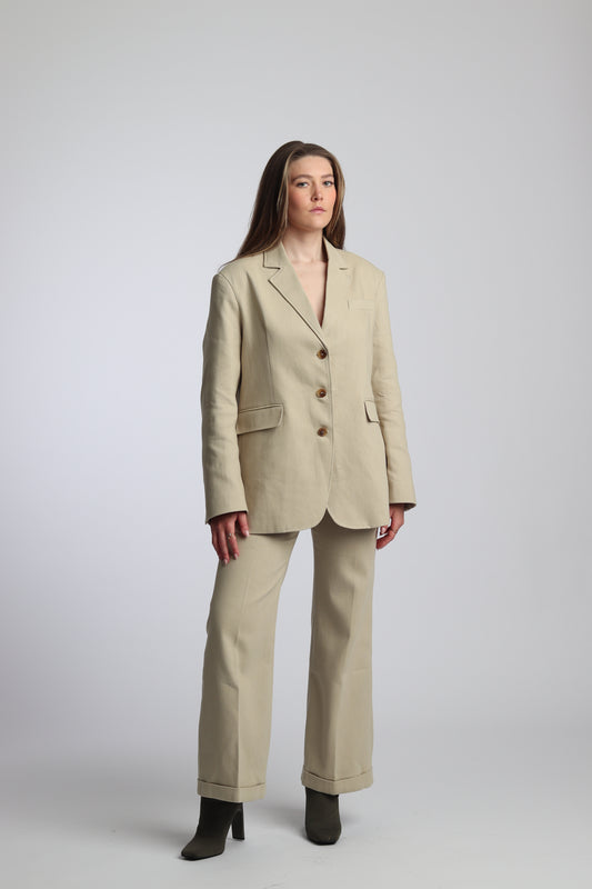 Ensemble blazer pantalon beige classique